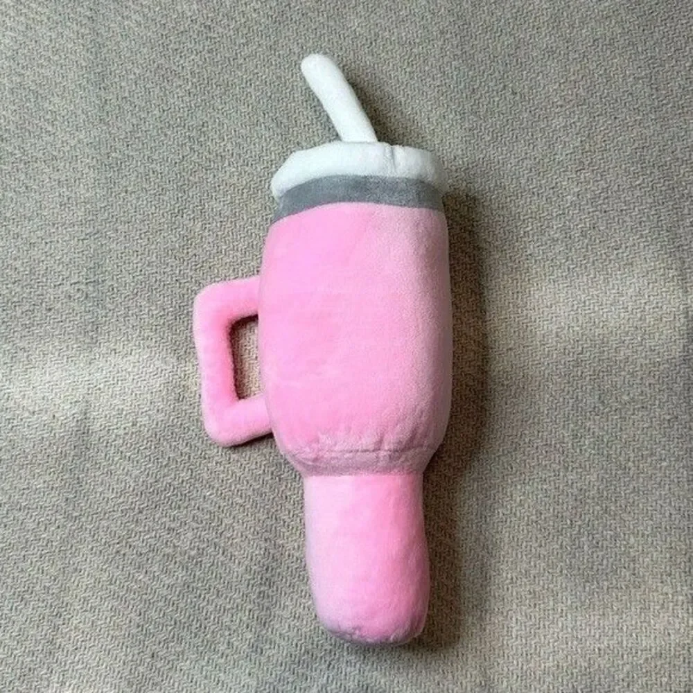 NEW Water Drink Tumbler Cup Plush Dog Toy Pink Cute Gift Puppy Squeaky Stanley